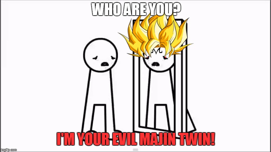 knock knock a mirror | WHO ARE YOU? I'M YOUR EVIL MAJIN TWIN! | image tagged in knock knock a mirror | made w/ Imgflip meme maker