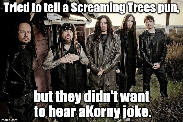 Wooden You Know It? | Tried to tell a Screaming Trees pun, but they didn't want to hear aKorny joke. | image tagged in metal,grunge,music | made w/ Imgflip meme maker