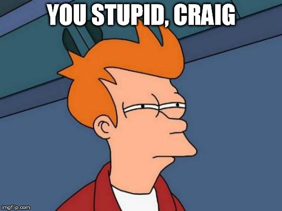 Futurama Fry | YOU STUPID, CRAIG | image tagged in memes,futurama fry | made w/ Imgflip meme maker