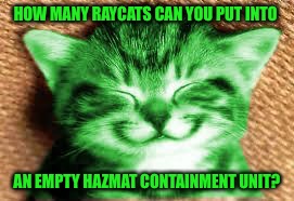 happy RayCat | HOW MANY RAYCATS CAN YOU PUT INTO; AN EMPTY HAZMAT CONTAINMENT UNIT? | image tagged in happy raycat,memes | made w/ Imgflip meme maker