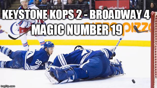 Blue Team Elimination Coutdown ~ 19 | KEYSTONE KOPS 2 - BROADWAY 4; MAGIC NUMBER 19 | image tagged in toronto maple leafs,maple leafs,toronto | made w/ Imgflip meme maker