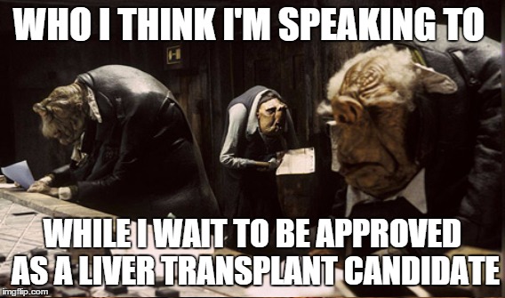 WHO I THINK I'M SPEAKING TO; WHILE I WAIT TO BE APPROVED AS A LIVER TRANSPLANT CANDIDATE | image tagged in waiting,liver,illness | made w/ Imgflip meme maker