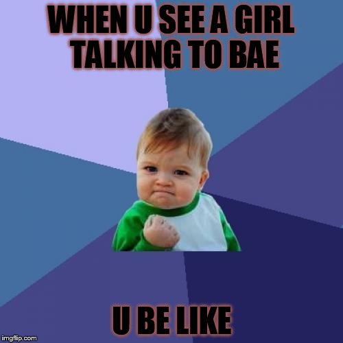 Success Kid Meme | WHEN U SEE A GIRL TALKING TO BAE; U BE LIKE | image tagged in memes,success kid | made w/ Imgflip meme maker