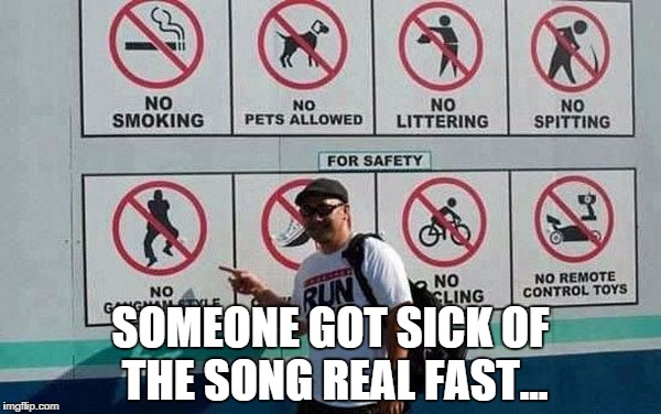 no gangnam style | SOMEONE GOT SICK OF THE SONG REAL FAST... | image tagged in memes,funny | made w/ Imgflip meme maker