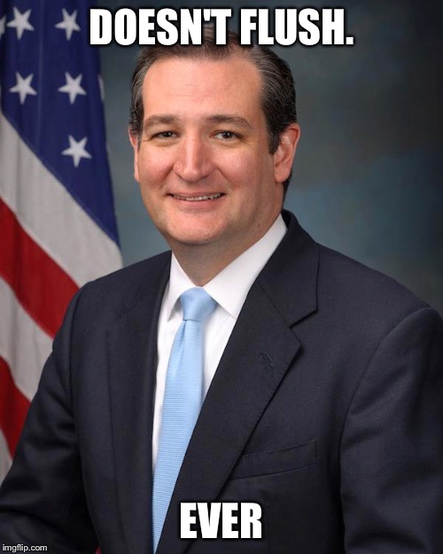 Ted Cruz | DOESN'T FLUSH. EVER | image tagged in ted cruz | made w/ Imgflip meme maker