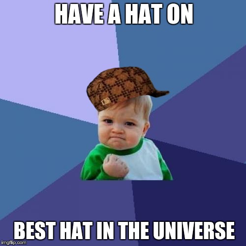BEST HAT EVER!!!!!!!! | HAVE A HAT ON; BEST HAT IN THE UNIVERSE | image tagged in memes,success kid,scumbag | made w/ Imgflip meme maker