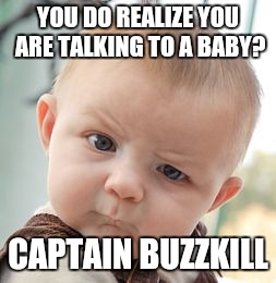 Skeptical Baby Meme | YOU DO REALIZE YOU ARE TALKING TO A BABY? CAPTAIN BUZZKILL | image tagged in memes,skeptical baby | made w/ Imgflip meme maker
