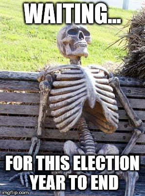 Waiting Skeleton | WAITING... FOR THIS ELECTION YEAR TO END | image tagged in memes,waiting skeleton | made w/ Imgflip meme maker