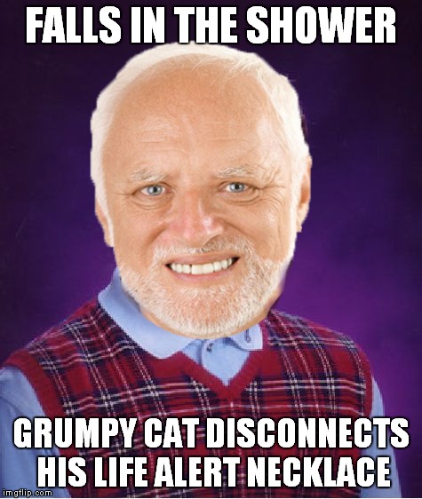 FALLS IN THE SHOWER GRUMPY CAT DISCONNECTS HIS LIFE ALERT NECKLACE | made w/ Imgflip meme maker