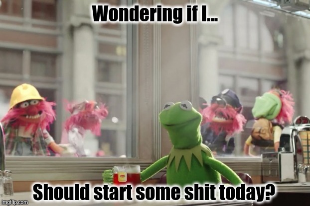 Wondering if I... Should start some shit today? | image tagged in kermit,shit,messy,none of my business,bullshit,don't start none | made w/ Imgflip meme maker