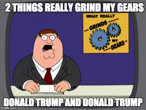 Peter Griffin News Meme | 2 THINGS REALLY GRIND MY GEARS; DONALD TRUMP AND DONALD TRUMP | image tagged in memes,peter griffin news | made w/ Imgflip meme maker