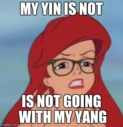 Hipster Ariel Meme | MY YIN IS NOT; IS NOT GOING WITH MY YANG | image tagged in memes,hipster ariel | made w/ Imgflip meme maker