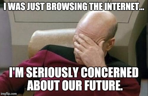 God, Some People... | I WAS JUST BROWSING THE INTERNET... I'M SERIOUSLY CONCERNED ABOUT OUR FUTURE. | image tagged in memes,captain picard facepalm,stupid people | made w/ Imgflip meme maker