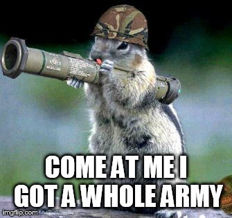 Bazooka Squirrel Meme | COME AT ME I GOT A WHOLE ARMY | image tagged in memes,bazooka squirrel | made w/ Imgflip meme maker