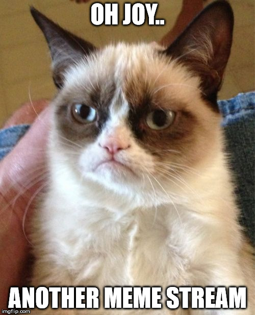Grumpy Cat | OH JOY.. ANOTHER MEME STREAM | image tagged in memes,grumpy cat | made w/ Imgflip meme maker