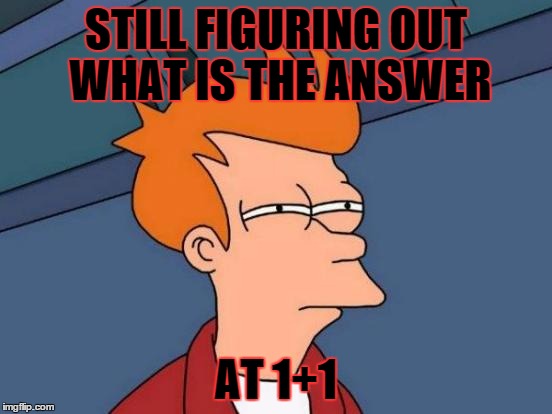 Futurama Fry Meme | STILL FIGURING OUT WHAT IS THE ANSWER; AT 1+1 | image tagged in memes,futurama fry | made w/ Imgflip meme maker