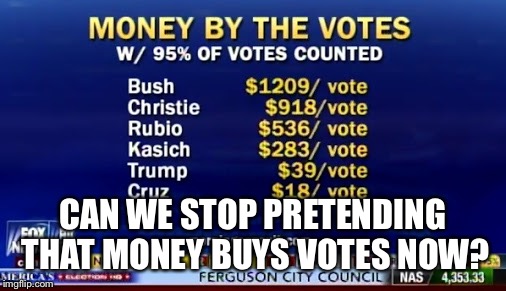 Money doesn't buy votes | CAN WE STOP PRETENDING THAT MONEY BUYS VOTES NOW? | image tagged in citizens united,votes,money,election | made w/ Imgflip meme maker