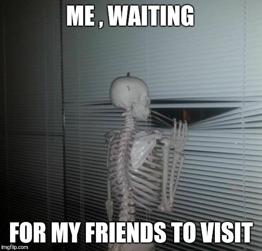 ME WAITING FOR MY SISTER TO PAY ME BACK | ME , WAITING; FOR MY FRIENDS TO VISIT | image tagged in me waiting for my sister to pay me back | made w/ Imgflip meme maker