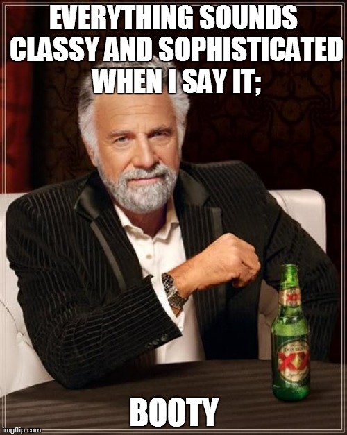 The Most Interesting Man In The World | EVERYTHING SOUNDS CLASSY AND SOPHISTICATED WHEN I SAY IT;; BOOTY | image tagged in memes,the most interesting man in the world | made w/ Imgflip meme maker