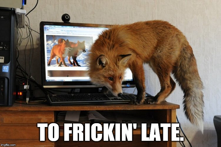 TO FRICKIN' LATE. | made w/ Imgflip meme maker