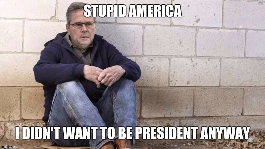 Sad Jeb! | STUPID AMERICA; I DIDN'T WANT TO BE PRESIDENT ANYWAY | image tagged in sad jeb | made w/ Imgflip meme maker