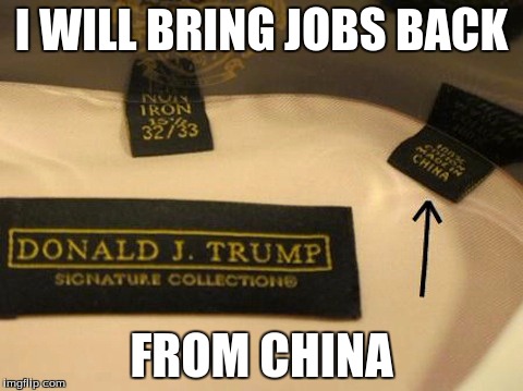 Donald Trump | I WILL BRING JOBS BACK; FROM CHINA | image tagged in donald trump | made w/ Imgflip meme maker