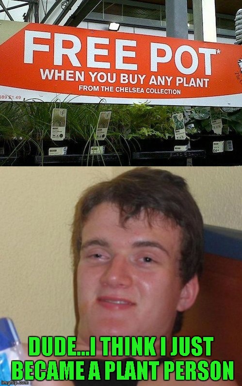 10 Guy | DUDE...I THINK I JUST BECAME A PLANT PERSON | image tagged in memes,10 guy | made w/ Imgflip meme maker