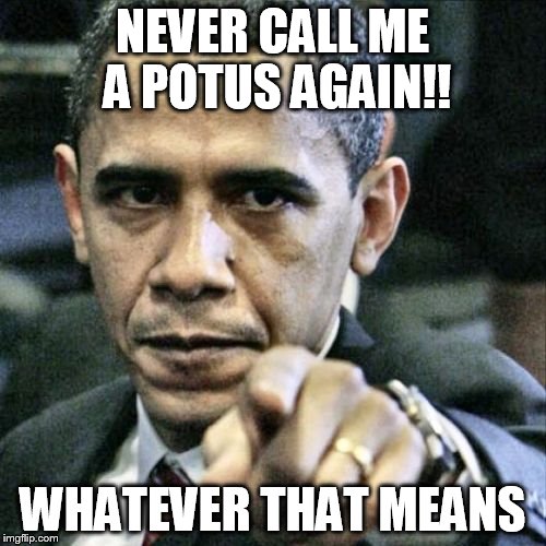 Pissed Off Obama Meme | NEVER CALL ME A POTUS AGAIN!! WHATEVER THAT MEANS | image tagged in memes,pissed off obama | made w/ Imgflip meme maker
