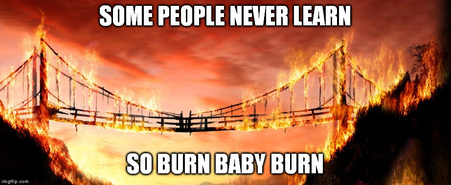 SOME PEOPLE NEVER LEARN; SO BURN BABY BURN | made w/ Imgflip meme maker