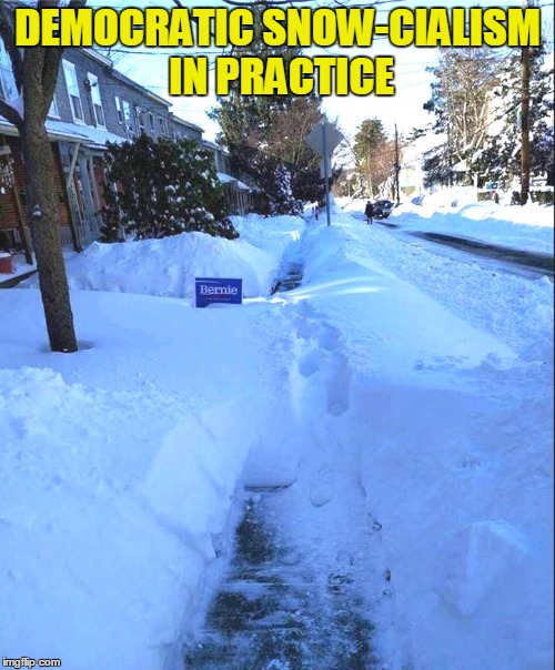 It just figures. | DEMOCRATIC SNOW-CIALISM IN PRACTICE | image tagged in memes,feel the bern,bernie sanders,vote bernie sanders | made w/ Imgflip meme maker