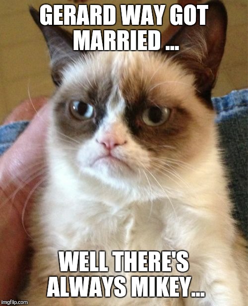 Grumpy Cat | GERARD WAY GOT MARRIED ... WELL THERE'S ALWAYS MIKEY... | image tagged in memes,grumpy cat | made w/ Imgflip meme maker