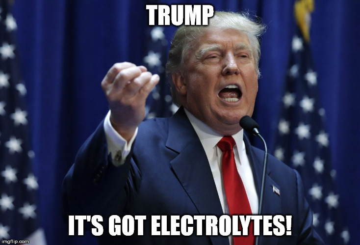 Trump | TRUMP; IT'S GOT ELECTROLYTES! | image tagged in trump | made w/ Imgflip meme maker