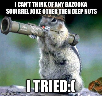 Bazooka Squirrel | I CAN'T THINK OF ANY BAZOOKA SQUIRREL JOKE OTHER THEN DEEP NUTS; I TRIED:( | image tagged in memes,bazooka squirrel | made w/ Imgflip meme maker