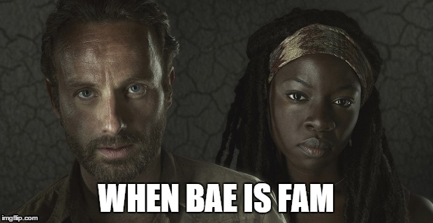 Richonne | WHEN BAE IS FAM | image tagged in the walking dead | made w/ Imgflip meme maker