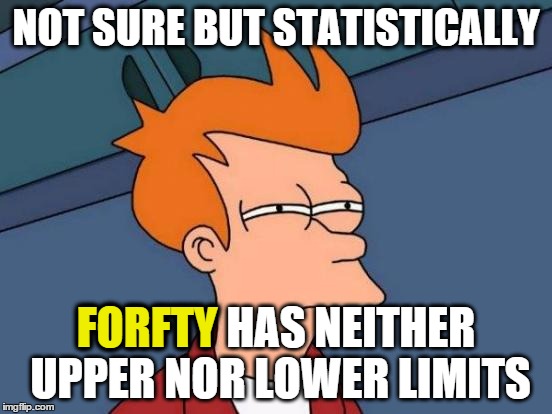 Futurama Fry Meme | NOT SURE BUT STATISTICALLY FORFTY HAS NEITHER UPPER NOR LOWER LIMITS FORFTY | image tagged in memes,futurama fry | made w/ Imgflip meme maker