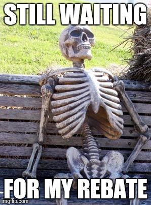 Rebate | STILL WAITING; FOR MY REBATE | image tagged in memes,waiting skeleton | made w/ Imgflip meme maker