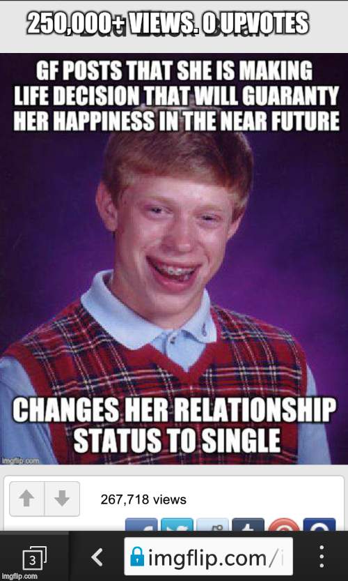 Bad Luck Brian Meme - lots of views, no upvotes | 250,000+ VIEWS. 0 UPVOTES | image tagged in bad luck brian | made w/ Imgflip meme maker