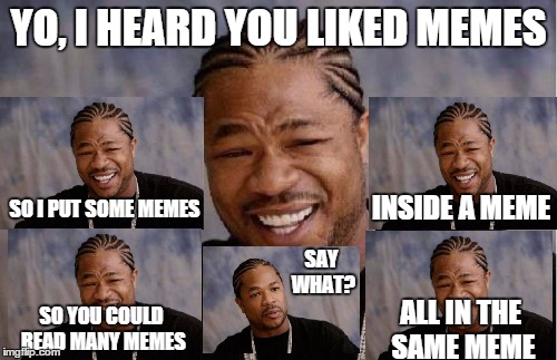 An All In One Experience | YO, I HEARD YOU LIKED MEMES; SAY WHAT? SO I PUT SOME MEMES; INSIDE A MEME; ALL IN THE SAME MEME; SO YOU COULD READ MANY MEMES | image tagged in memes,yo dawg heard you,multiple,memes inside memes,say what | made w/ Imgflip meme maker