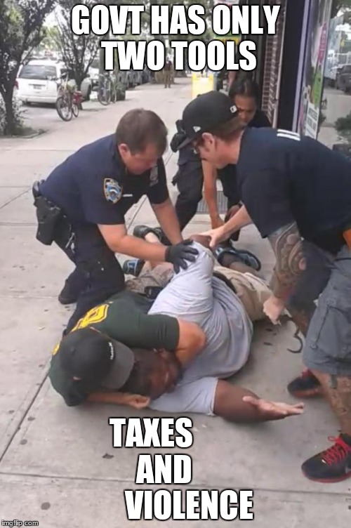 Eric Garner | GOVT HAS ONLY TWO TOOLS; TAXES         AND             VIOLENCE | image tagged in eric garner,govt,statism,taxes,violence | made w/ Imgflip meme maker