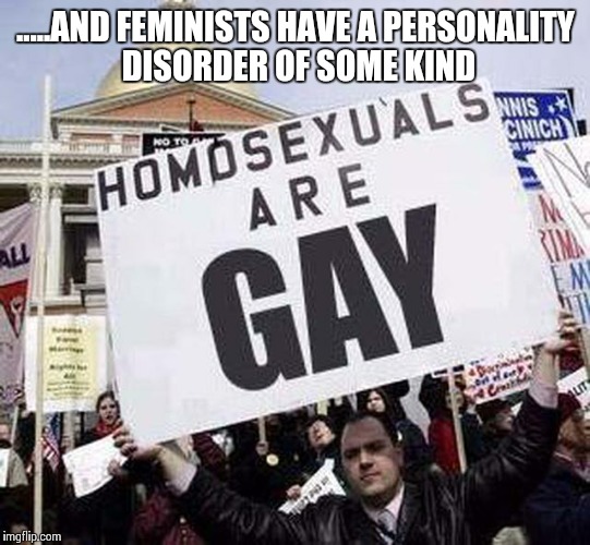 state the obvious guy | .....AND FEMINISTS HAVE A PERSONALITY DISORDER OF SOME KIND | image tagged in state the obvious guy | made w/ Imgflip meme maker