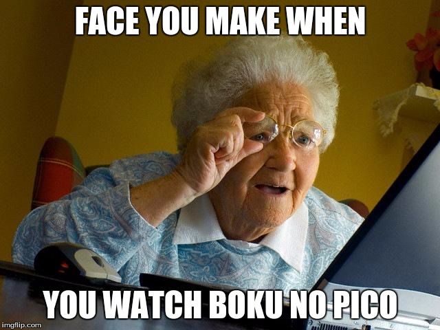 Grandma Finds The Internet | FACE YOU MAKE WHEN; YOU WATCH BOKU NO PICO | image tagged in memes,grandma finds the internet | made w/ Imgflip meme maker
