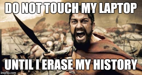Sparta Leonidas | DO NOT TOUCH MY LAPTOP; UNTIL I ERASE MY HISTORY | image tagged in memes,sparta leonidas | made w/ Imgflip meme maker