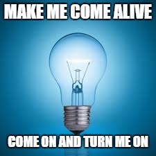 LIGHTBULB | MAKE ME COME ALIVE; COME ON AND TURN ME ON | image tagged in light | made w/ Imgflip meme maker