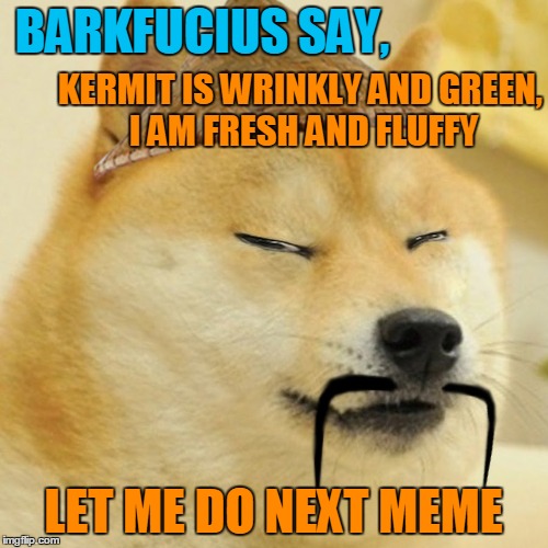 BARKFUCIUS SAY, LET ME DO NEXT MEME KERMIT IS WRINKLY AND GREEN, I AM FRESH AND FLUFFY | made w/ Imgflip meme maker