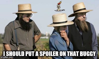 Maybe lower the suspension as well... | I SHOULD PUT A SPOILER ON THAT BUGGY | image tagged in memes,amish,ideas,cars,technology | made w/ Imgflip meme maker