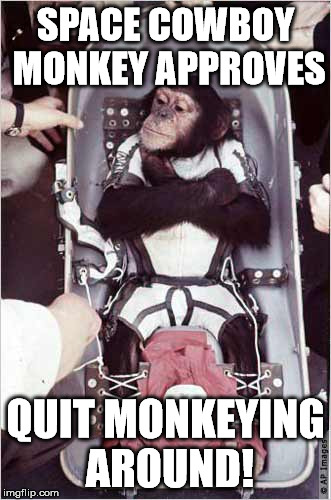 SPACE COWBOY MONKEY APPROVES; QUIT MONKEYING AROUND! | made w/ Imgflip meme maker