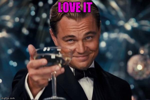 Leonardo Dicaprio Cheers Meme | LOVE IT | image tagged in memes,leonardo dicaprio cheers | made w/ Imgflip meme maker