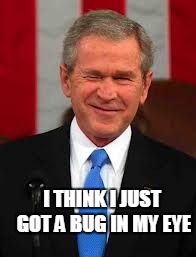 George Bush | I THINK I JUST GOT A BUG IN MY EYE | image tagged in memes,george bush | made w/ Imgflip meme maker