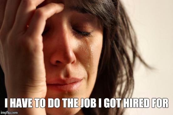 First World Problems | I HAVE TO DO THE JOB I GOT HIRED FOR | image tagged in memes,first world problems | made w/ Imgflip meme maker