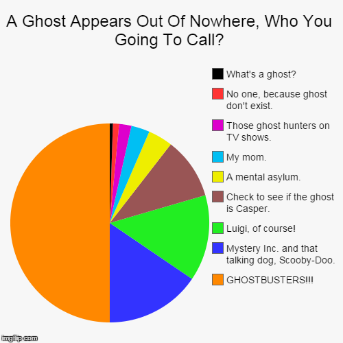 A Ghost Appears Out Of Nowhere, Who You Going To Call? | image tagged in funny,pie charts,ghostbusters,luigi,ghost,scooby doo | made w/ Imgflip chart maker